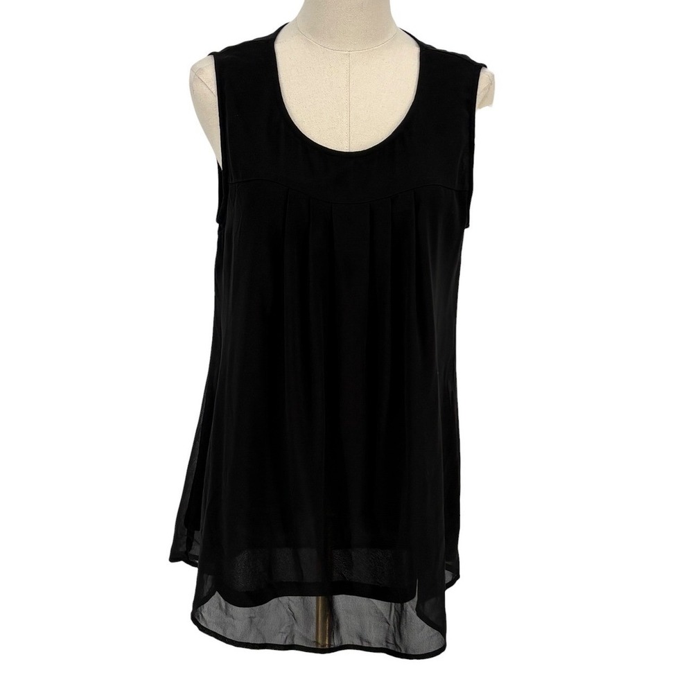 Timeson Sleeveless Blouse Black Pleated Sheer Hem M‎